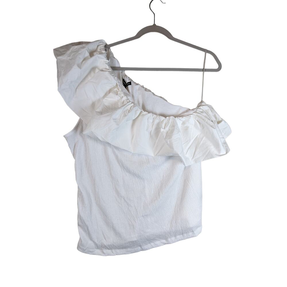 Who What Wear One Shoulder Blouse‎ Ruffle Sleeveless White XXL Casual Pullover